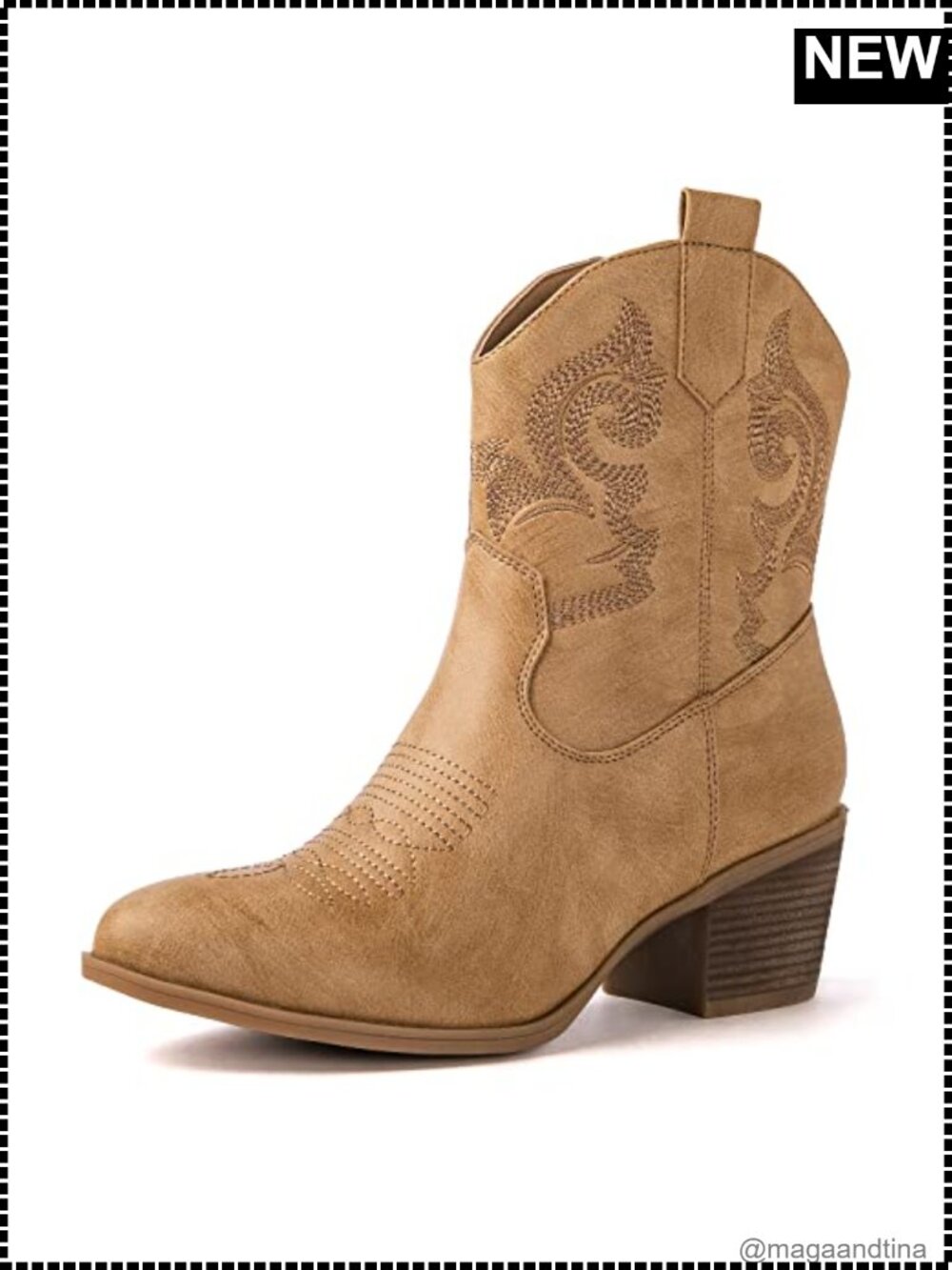 Faux Leather Ankle Cowboy Boots Round Toe Block Heel Side Zip Western